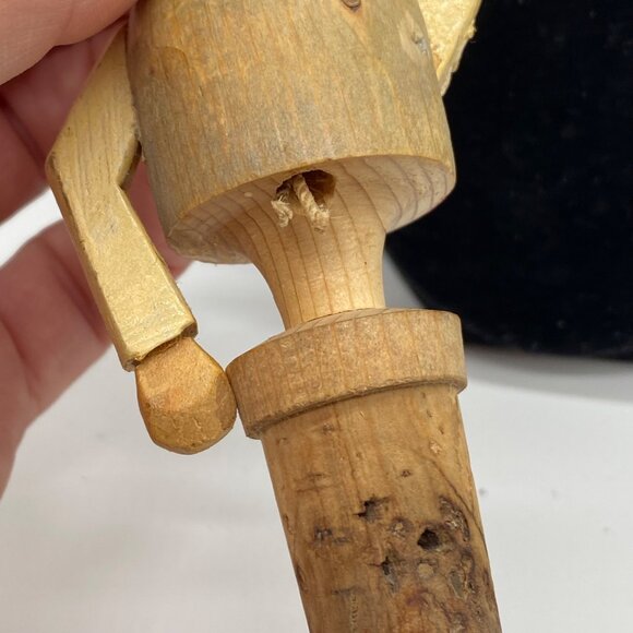 Vintage Mechanical Hand-Carved Wooden Wine Cork Stopper Animated Drinker - Picture 7 of 10